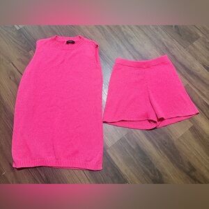 Zesica Pink Sleeveless Knit Dress and Shorts Set